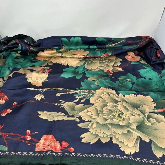 Floral Faux Silk Polyester Scarf Multicolor Floral Spring Shawl Wrap Scarf - Picture 15 of 16